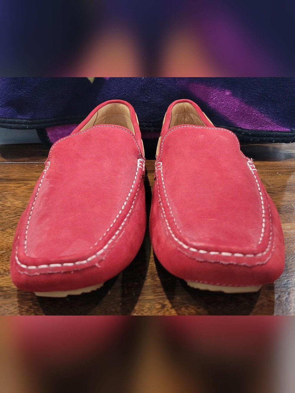 1901 Men's Red Suede Slip-On Driving Loafers. Size12